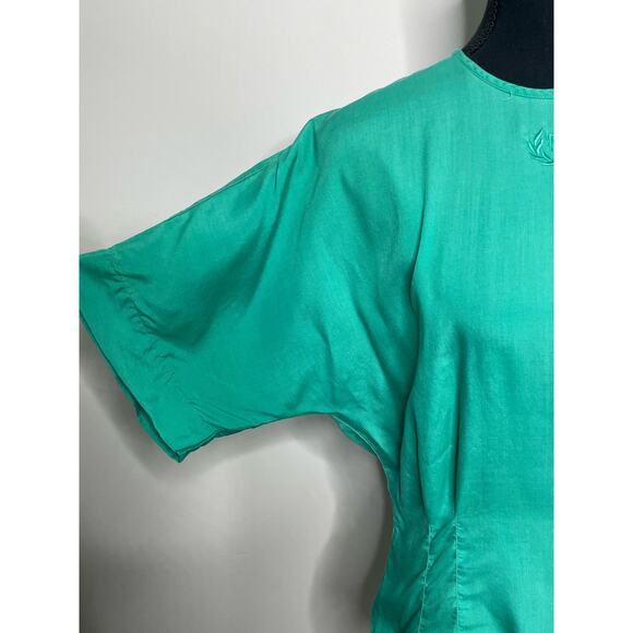 Michelle Stuart Vintage Fitted Blouse Short Sleeve Emerald Green Button Up Back - Picture 4 of 13